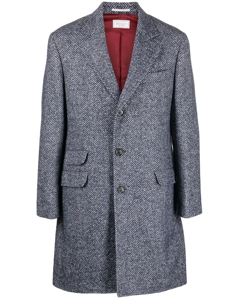 Brunello Cucinelli Midimantel mit Fischgrätenmuster - Blau Blau