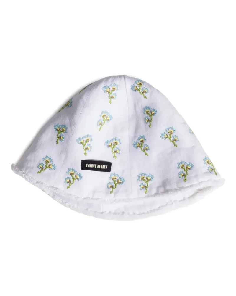 Miu Miu Bestickte Mütze - Weiß Weiß