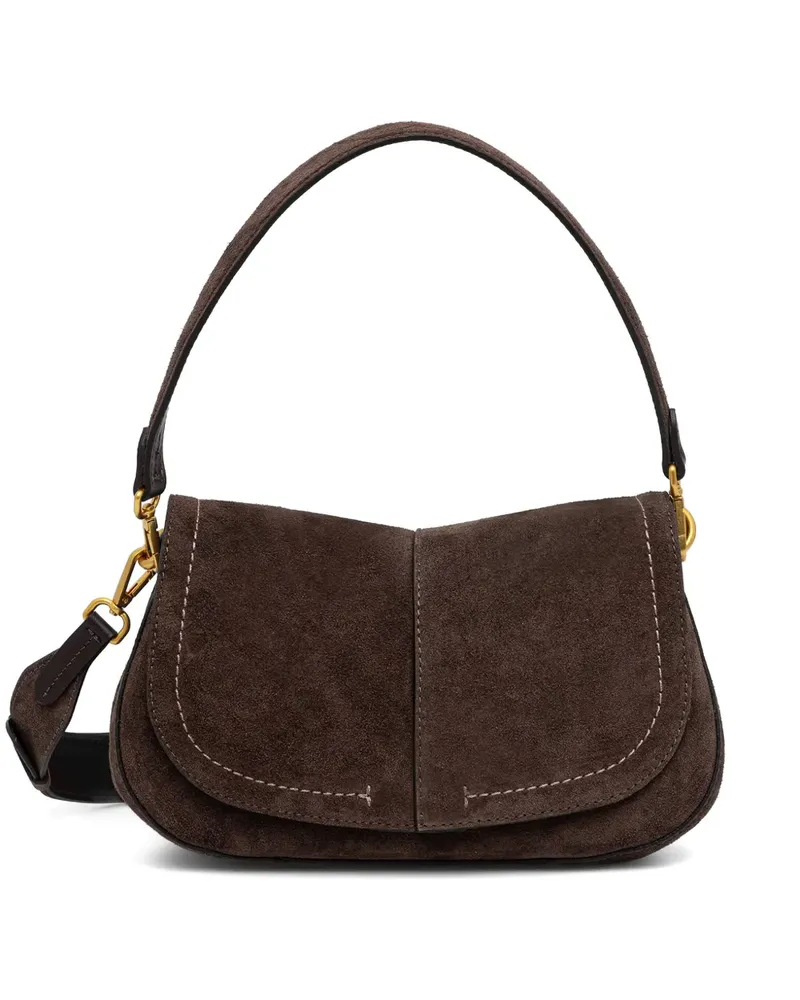 Gianni Chiarini Mittelgroße Helena Round Schultertasche aus Wildleder mit Kontrastnähten - Braun Braun