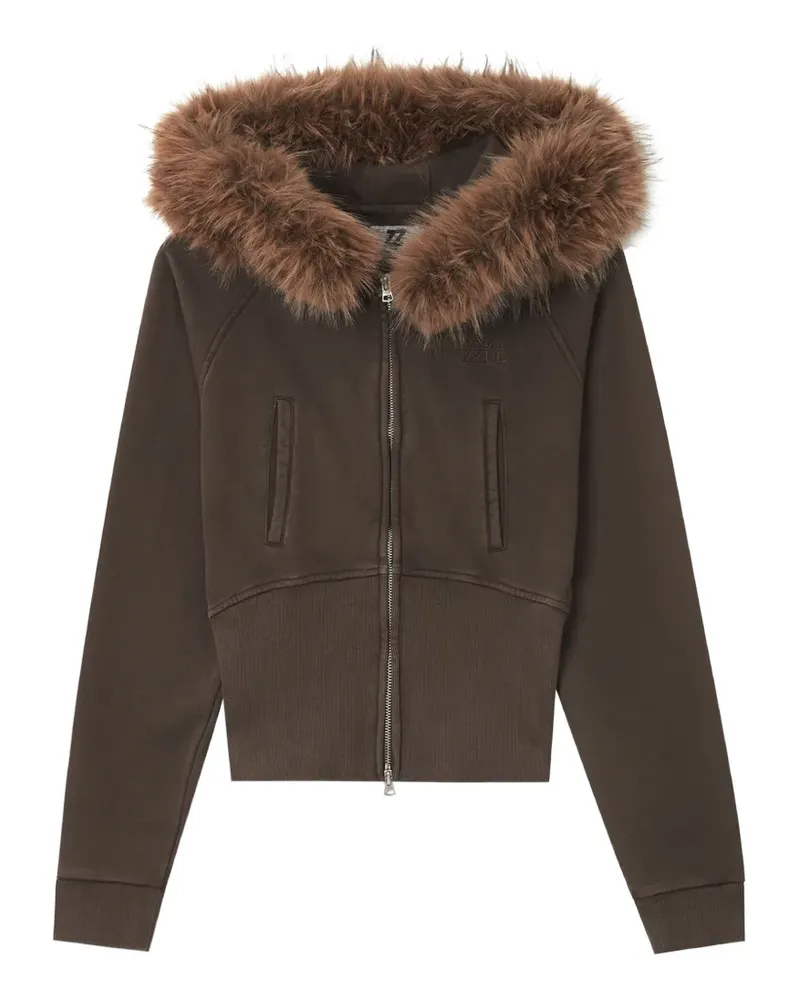 Izzue Kapuzenjacke mit Besatz aus Faux Fur und Reißverschluss - Braun Braun