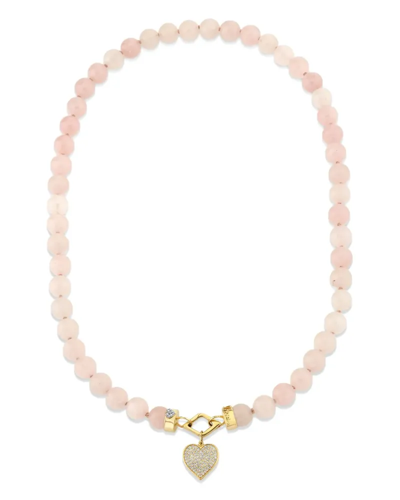 Sydney Evan 14kt Love Gelbgoldhalskette mit Rosenquarz und Diamanten Gold