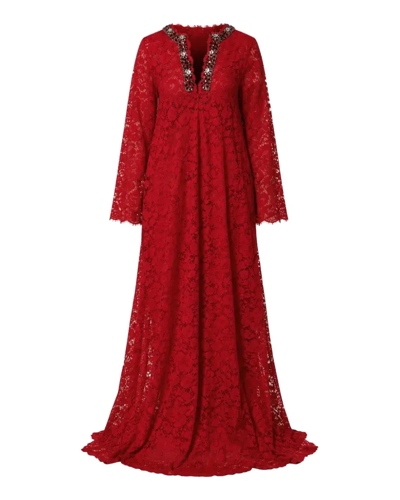 Dolce & Gabbana Strassverziertes Kleid mit Blumenspitze - Rot Rot