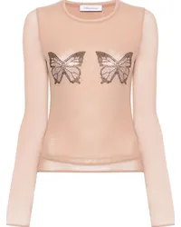 Blumarine T-Shirt mit Kristall-Schmetterling Nude