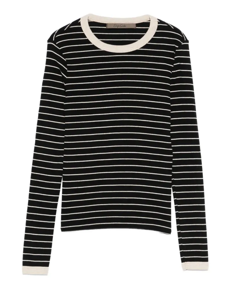 Enza Costa Gestreiftes Langarmshirt - Schwarz Schwarz