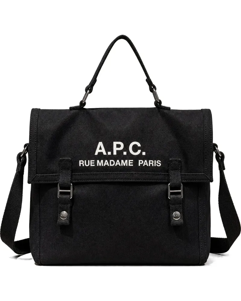 A.P.C. logo-print canvas tote bag - Schwarz Schwarz