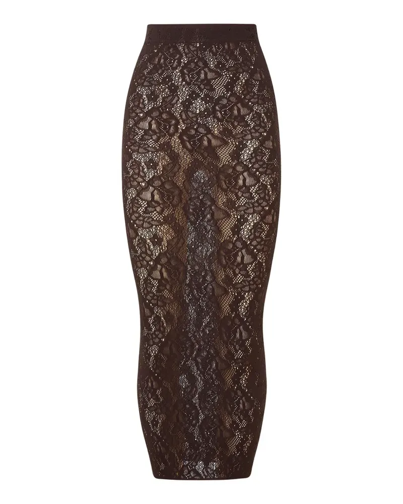 Wolford Schmaler Infinite Rose Midirock aus Spitzenstrick - Braun Braun
