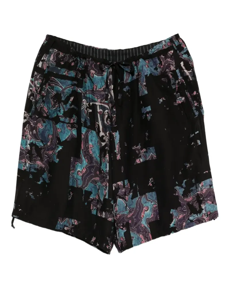 Yohji Yamamoto abstract-print wide-leg shorts - Schwarz Schwarz