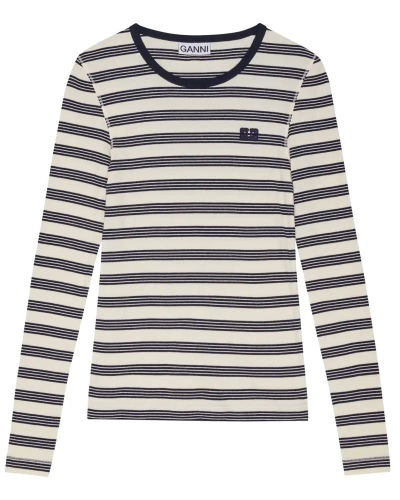 Ganni Gestreiftes T-Shirt - Weiß Weiß