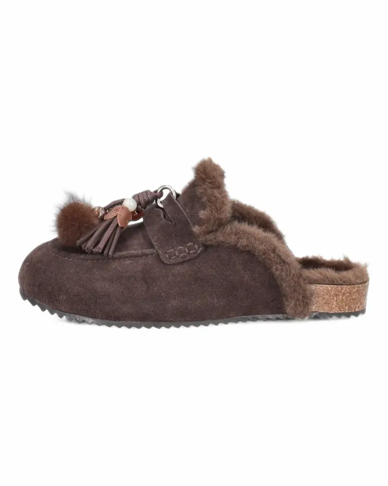 Tosca Blu Scarlett bead-embellished fur-trim slides - Braun Braun