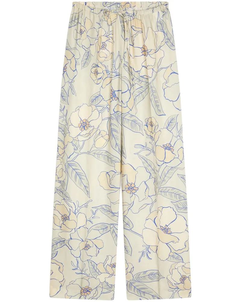 Dries van Noten Palazzohose mit Blumen-Print Blau