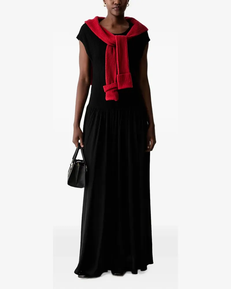 Sisley crinkled flared maxi dress - Schwarz Schwarz
