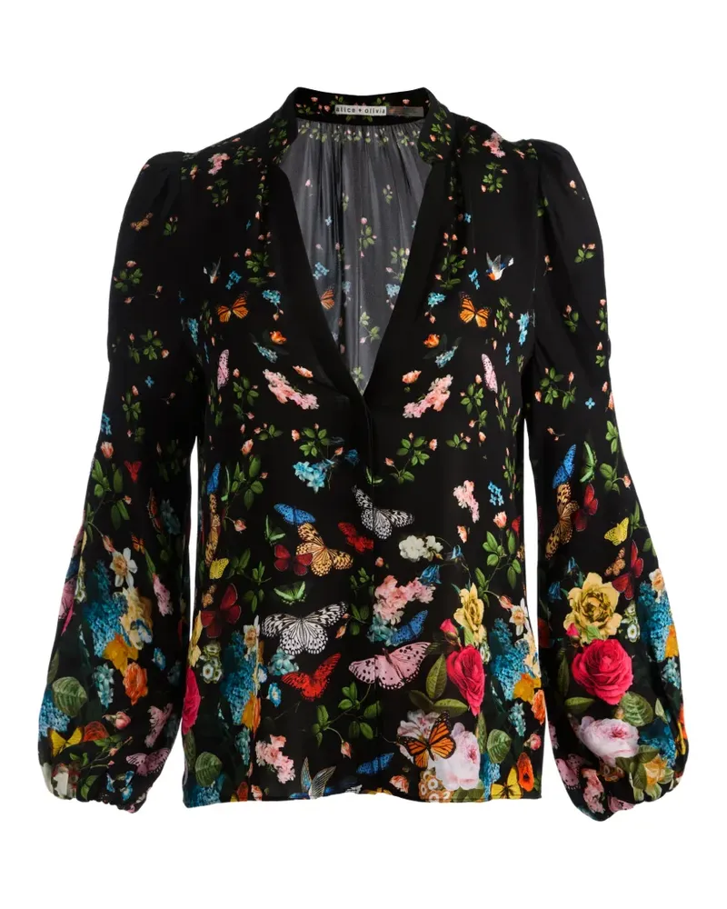 Alice + Olivia Helen Bluse mit V-Ausschnitt - Schwarz Schwarz