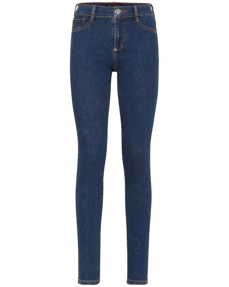 Philipp Plein Halbhohe Skinny-Jeans mit Logo-Applikation - Blau Blau