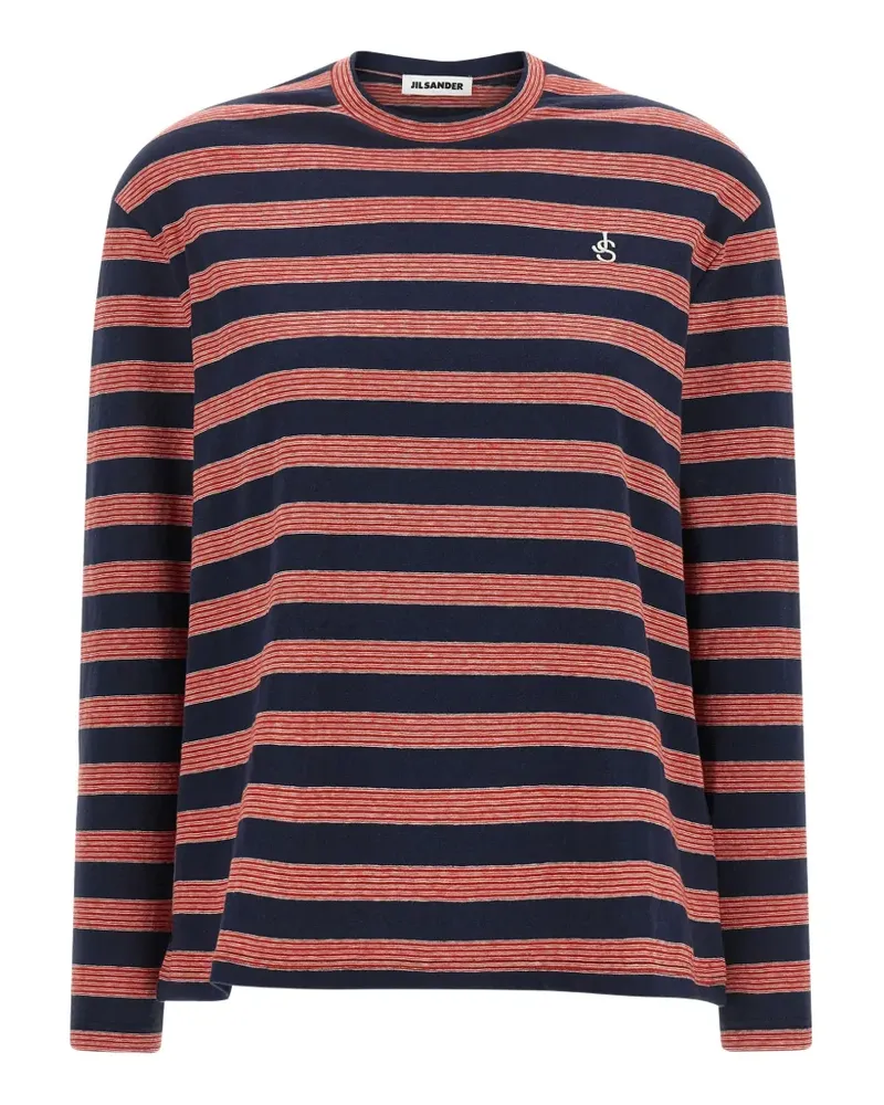 Jil Sander Gestreiftes T-Shirt mit Logo - Blau Blau