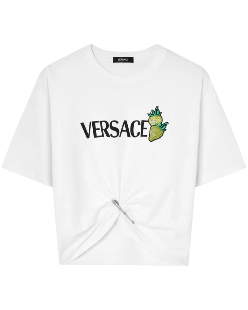 Versace Strawberry Garden Safety Pin Cropped-T-Shirt - Weiß Weiß