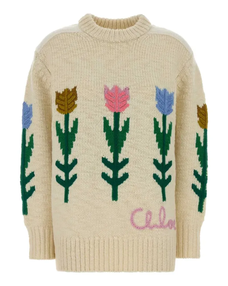 Chloé oversized logo sweater in a wool knit - Nude Nude