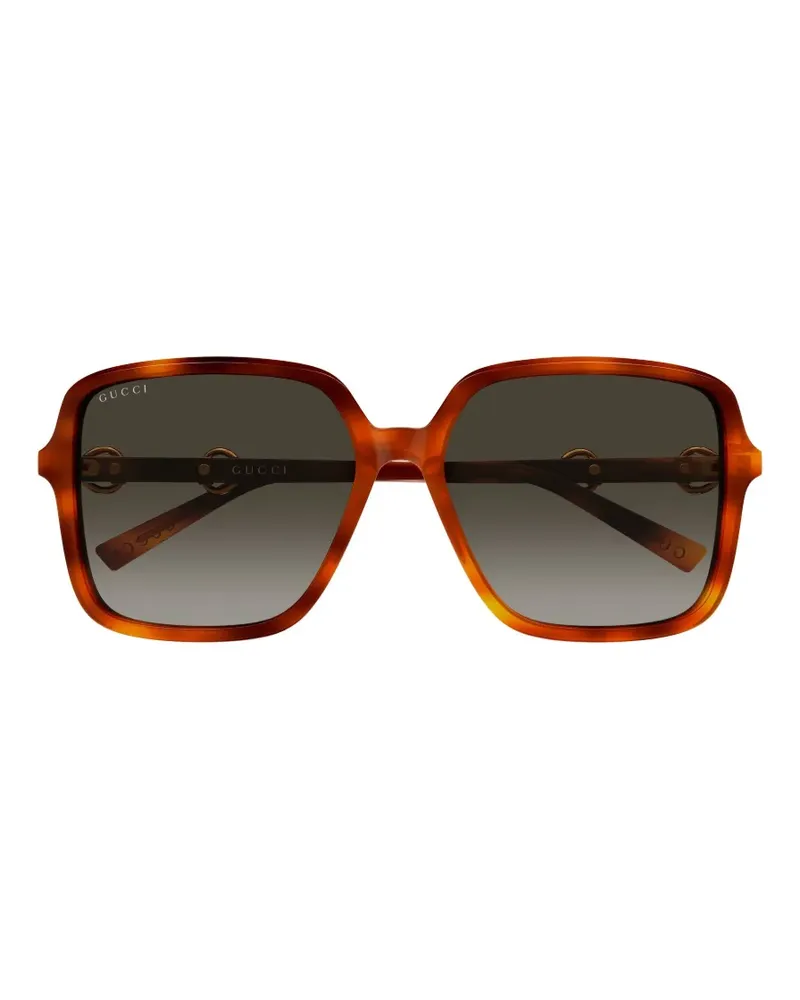 Gucci Eckige Horsebit Sonnenbrille - Braun Braun