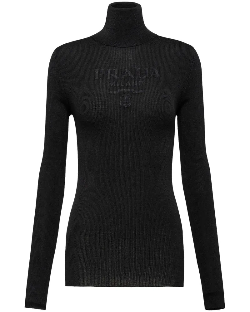 Prada Rollkragenpullover mit Intarsien-Logo - Schwarz Schwarz
