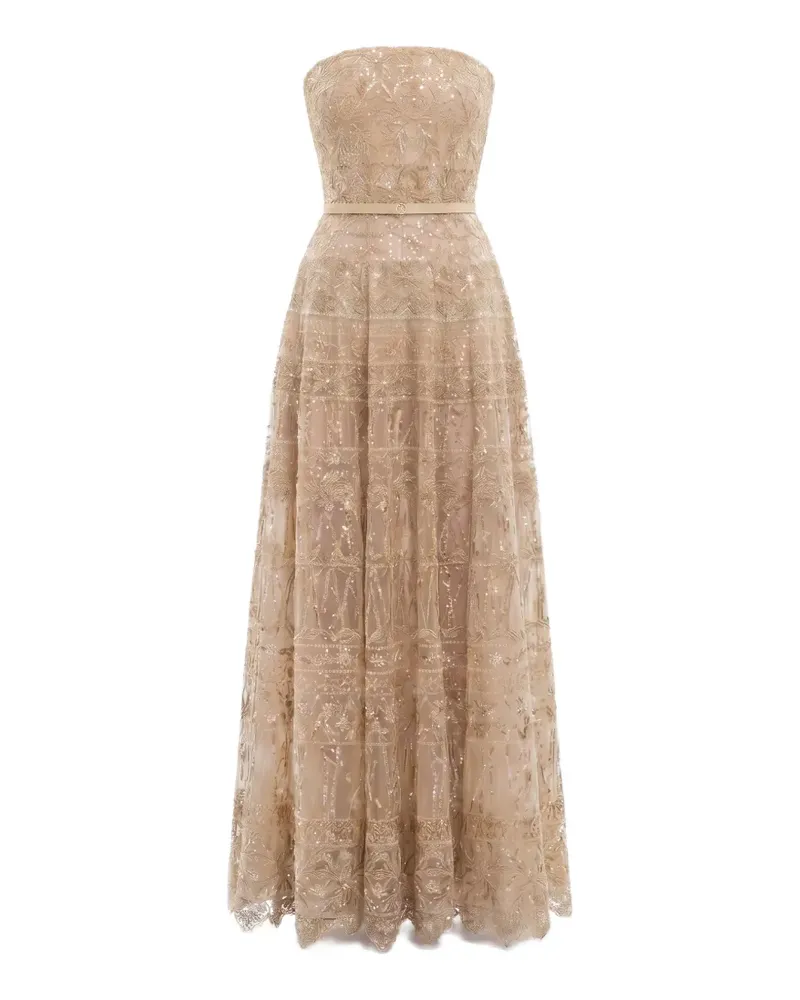 Saiid Kobeisy strapless beaded tulle dress - Gold Gold