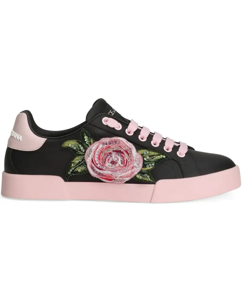 Dolce & Gabbana Sneakers mit Blumen-Print - Schwarz Schwarz