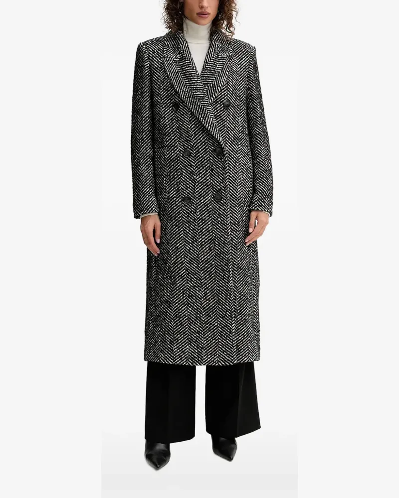 HUGO BOSS Doppelreihiger Mantel mit Fischgrätenmuster - Schwarz Schwarz