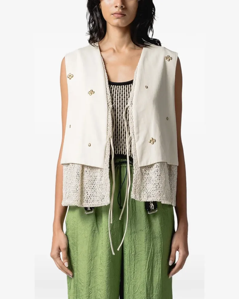 Muller of Yoshiokubo Metal Beans stud-embellished layered vest - Nude Nude