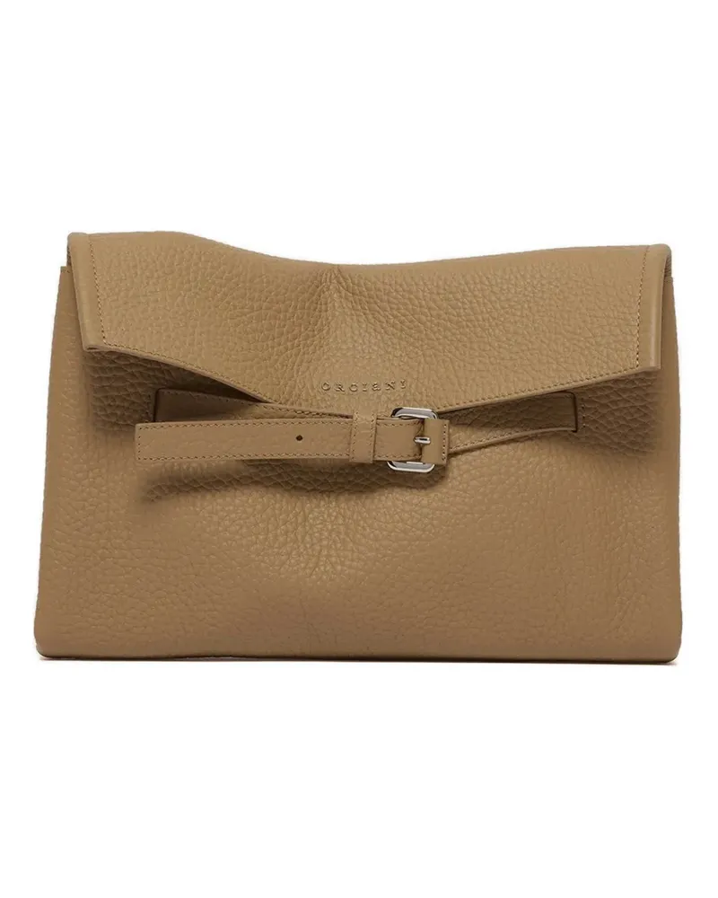 Orciani Venus buckle-detail pebbled clutch bag - Nude Nude