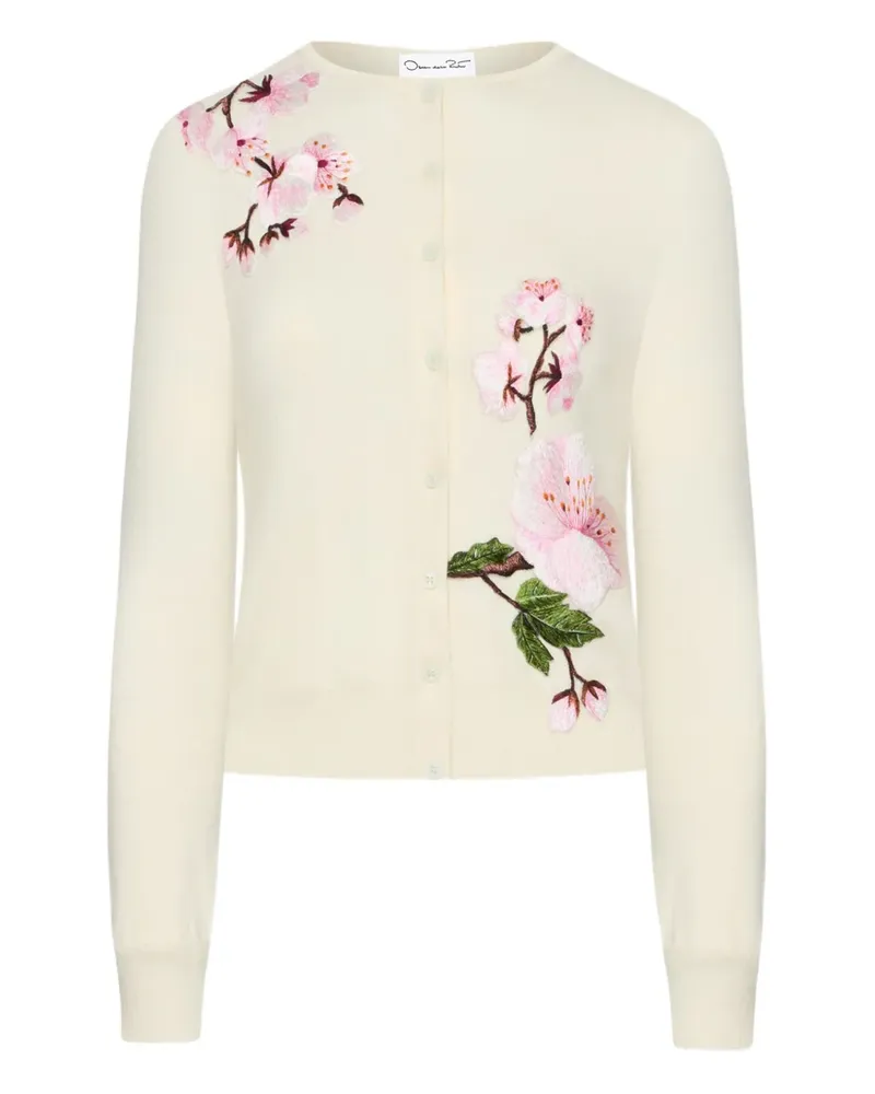 Oscar de la Renta Cardigan mit Blumenstickerei - Weiß Weiß