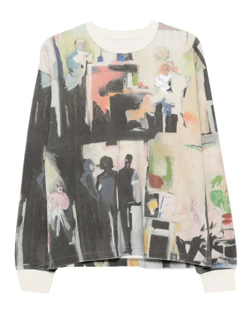 KidSuper Waffelstrick-Pullover mit grafischem Print - Nude Nude