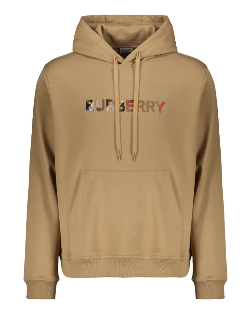 Burberry logo-embroidered pouch-pocket hoodie - Nude Nude