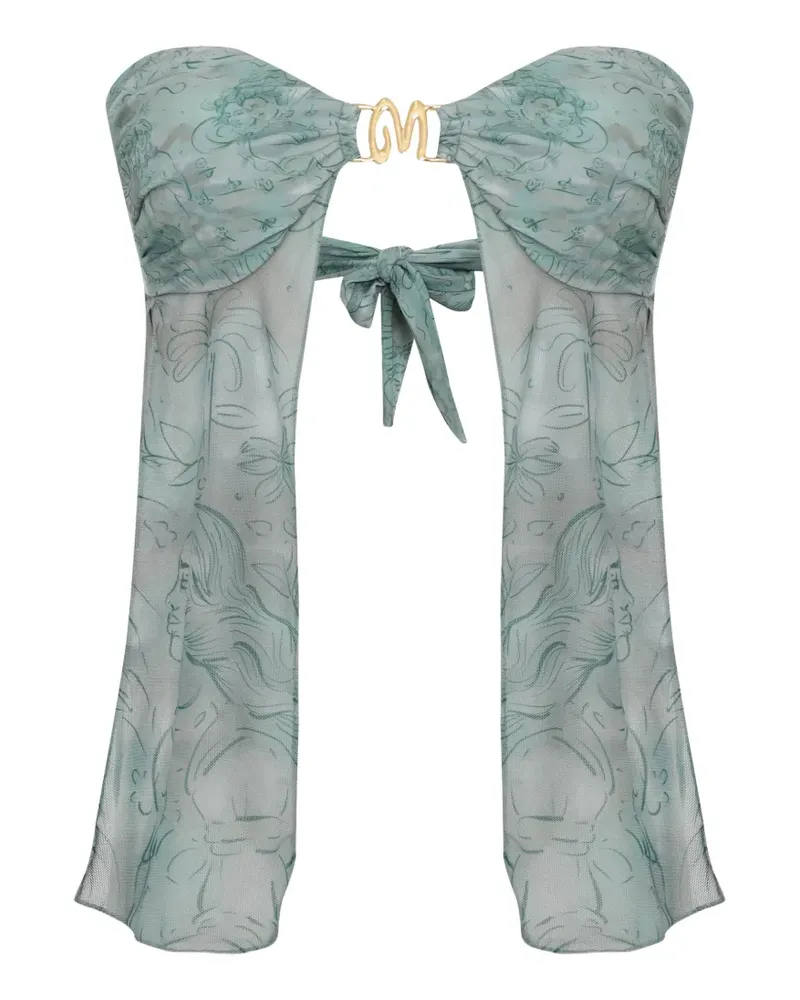 Amir Slama x Jade Picon floral-print buckle tie blouse - Blau Blau