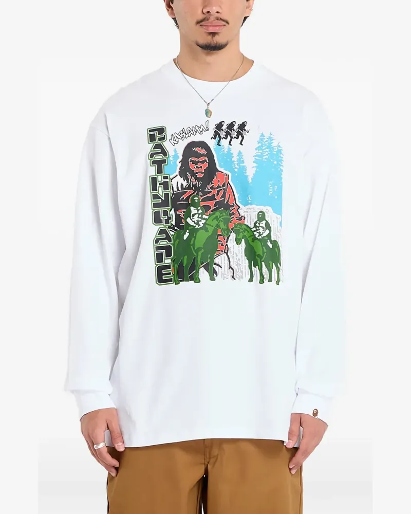 BAPE Apple graphic-print long-sleeved T-shirt - Weiß Weiß