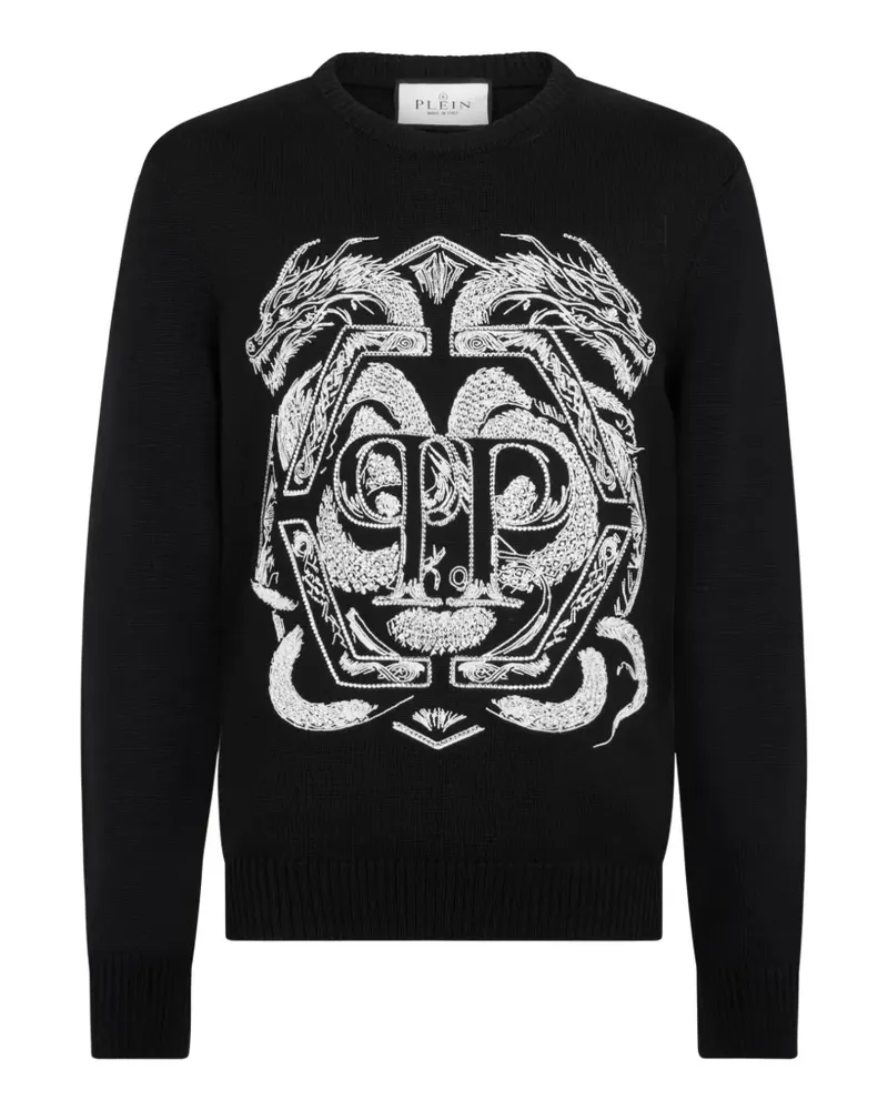 Philipp Plein graphic-embroidered round-neck sweater - Schwarz Schwarz
