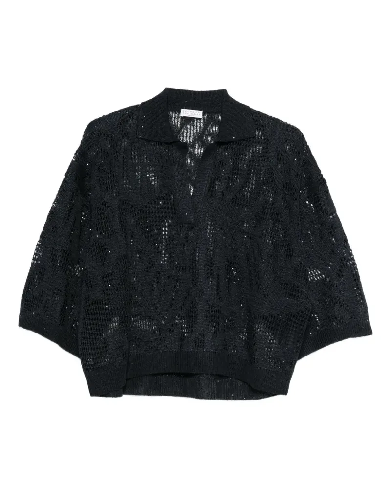 Brunello Cucinelli V-neck open-knit sweater - Blau Blau