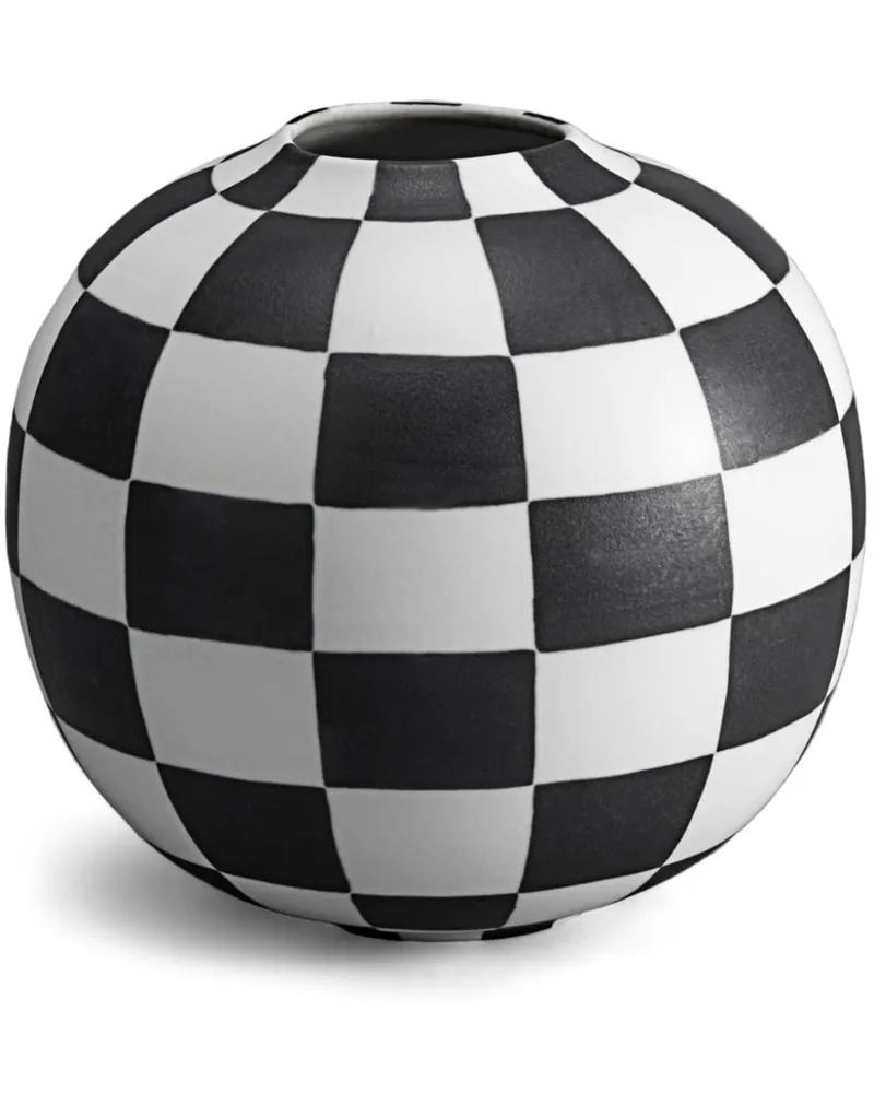 L’OBJET Kleine Vase mit Schachbrettmuster 20cm - Schwarz Schwarz