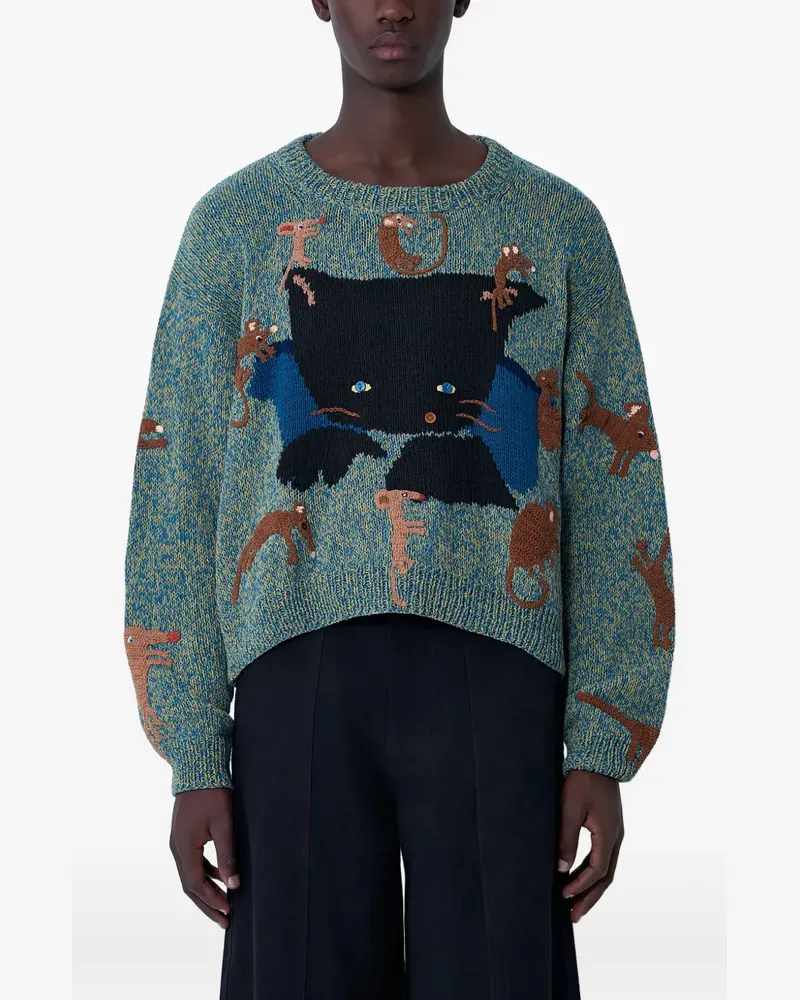 STORY mfg. cat-motif knit sweater - Grün Grün
