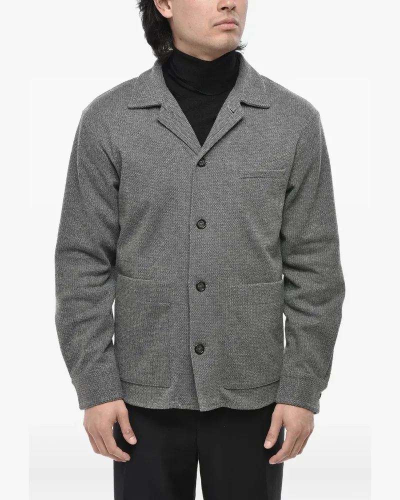 Paolo Pecora Milano herringbone patch-pocket knitted cardigan - Grau Grau