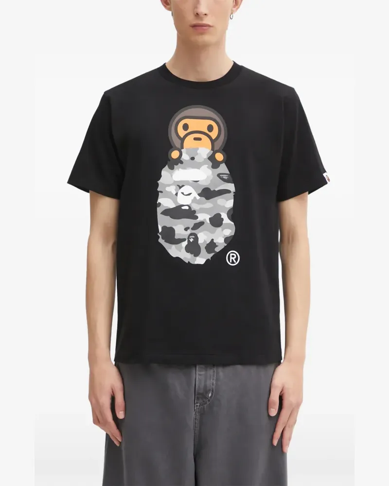 BAPE 1st Camo Milo On Ape Head T-Shirt mit Print - Schwarz Schwarz