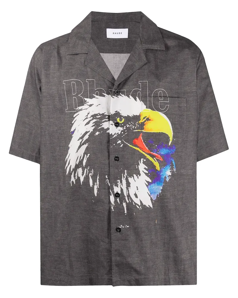 RHUDE Bowlinghemd mit Adler-Print - Grau Grau