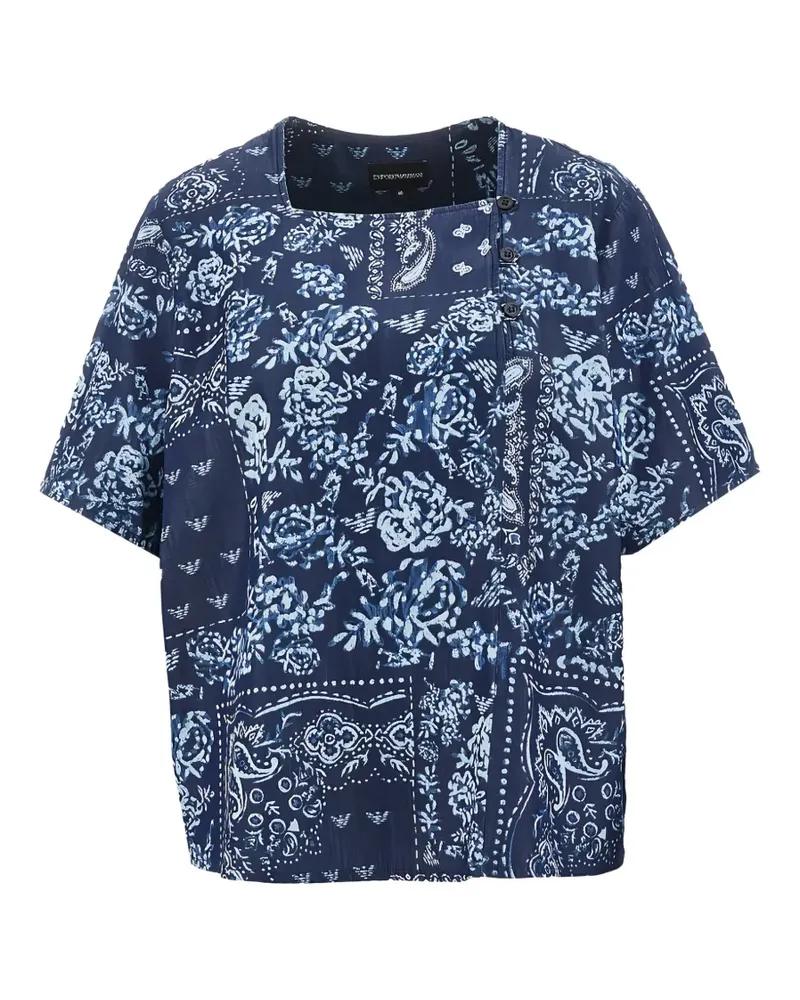 Emporio Armani floral-patchwork cotton blouse - Blau Blau