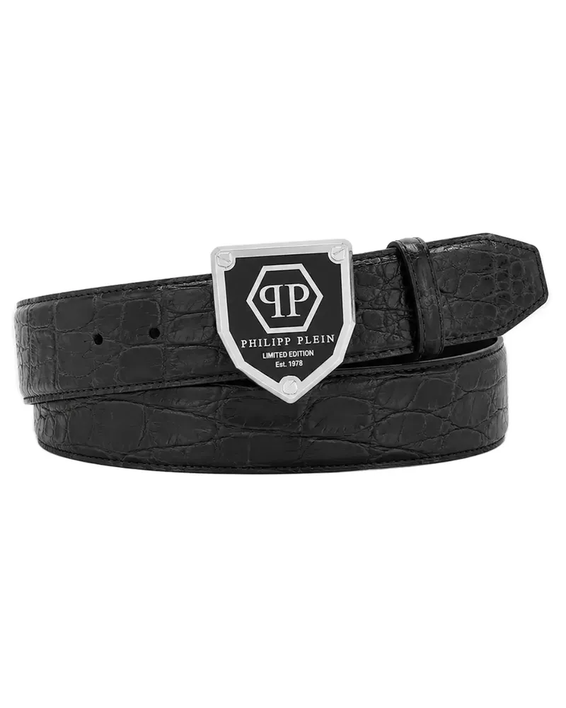 Philipp Plein Cocco Hexagon Gürtel aus Leder - Schwarz Schwarz