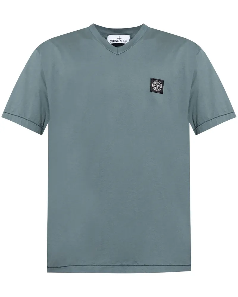 Stone Island T-Shirt mit V-Ausschnitt - Blau Blau