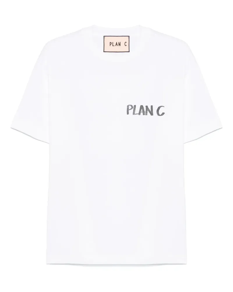 PLAN C Marghe Nel Blu T-Shirt mit Print - Weiß Weiß
