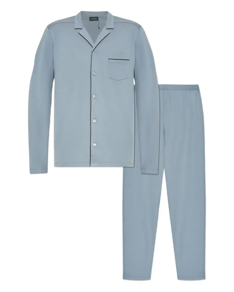 Hanro button-fastening piped-trim pyjama - Blau Blau