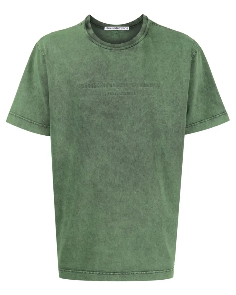 Alexander Wang T-Shirt in Acid-Wash-Optik mit Logo-Prägung Grün