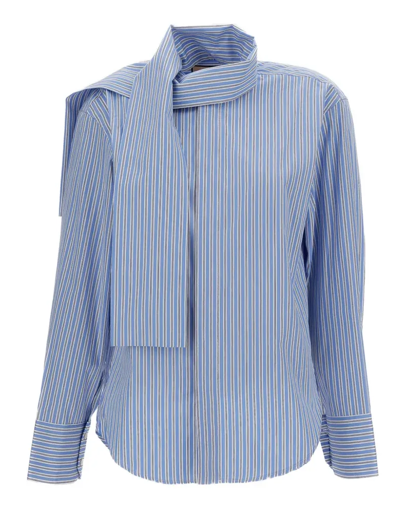 PLAN C Gestreiftes Hemd mit Schal - Blau Blau