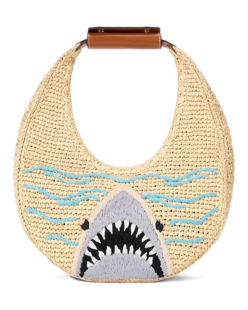 STAUD Moon raffia tote bag - Nude Nude