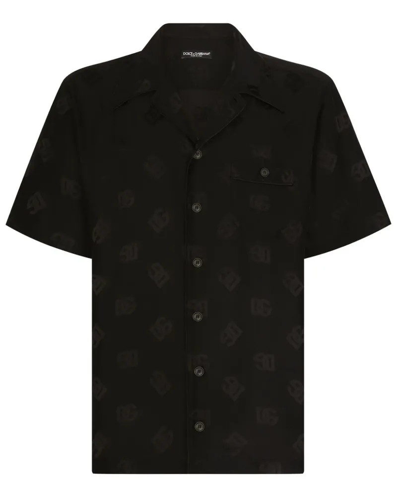 Dolce & Gabbana DG Seidenhemd aus Monogramm-Jacquard - Schwarz Schwarz