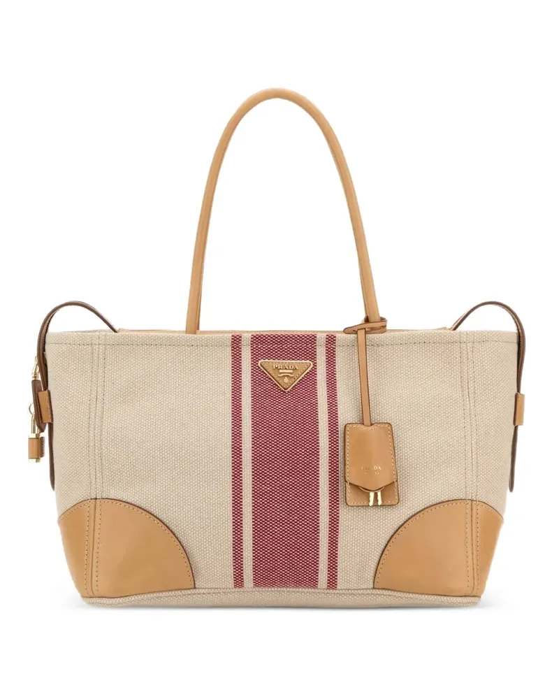 Prada large Triangle logo striped tote bag - Nude Nude
