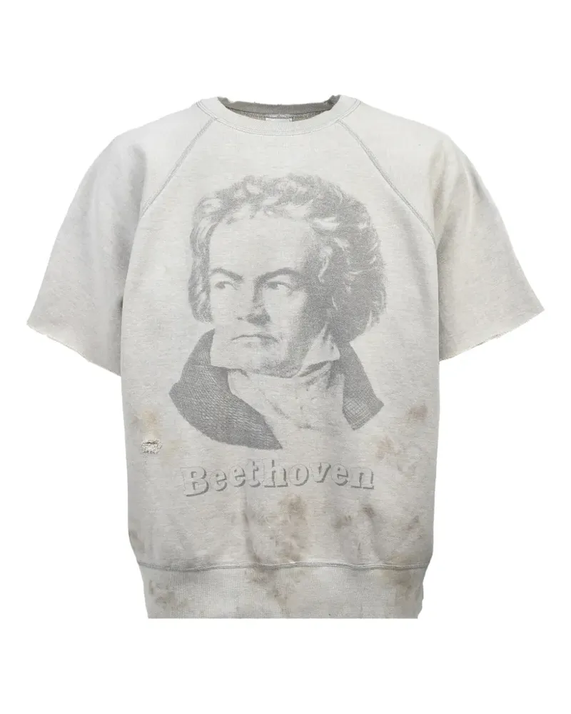 SAINT MXXXXXX distressed graphic-print sweater - Grau Grau